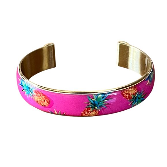 Rustic Cuff Brass and Silicone Beach Pineapple Vacation Cuff Bracelet - Picture 1 of 3